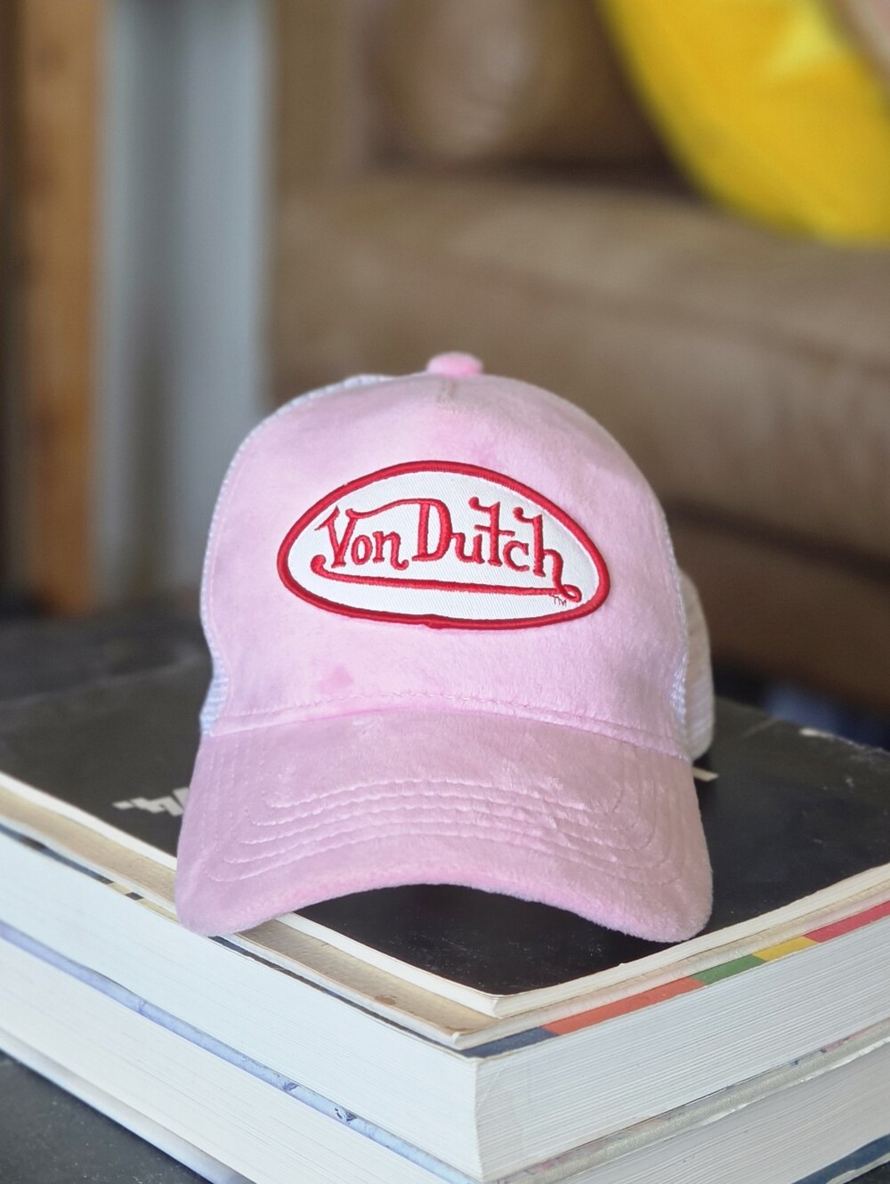 Von Dutch Y2K Pink Velvet Trucker Hat